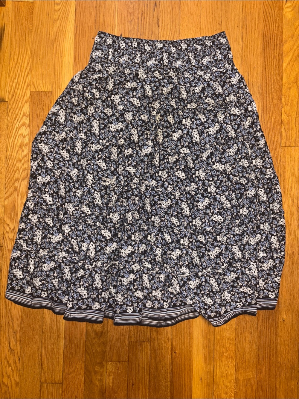 Max Studio Navy and White Floral Midi Skirt